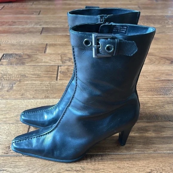 Franco Sarto L-Pandora Black Leather Calf High Heeled Boots Booties Size 9.5 - Picture 9 of 12
